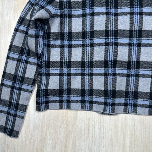 Tahari Black Gray Blue Plaid Cropped One Button Blazer Jacket Long Sleeve Large - Picture 12 of 12